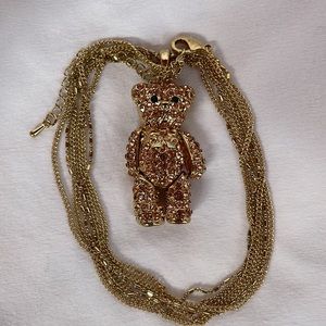 Teddy Bear Necklace with Rose Gold & Black Rhinestone’s & Moveable Arms & Legs